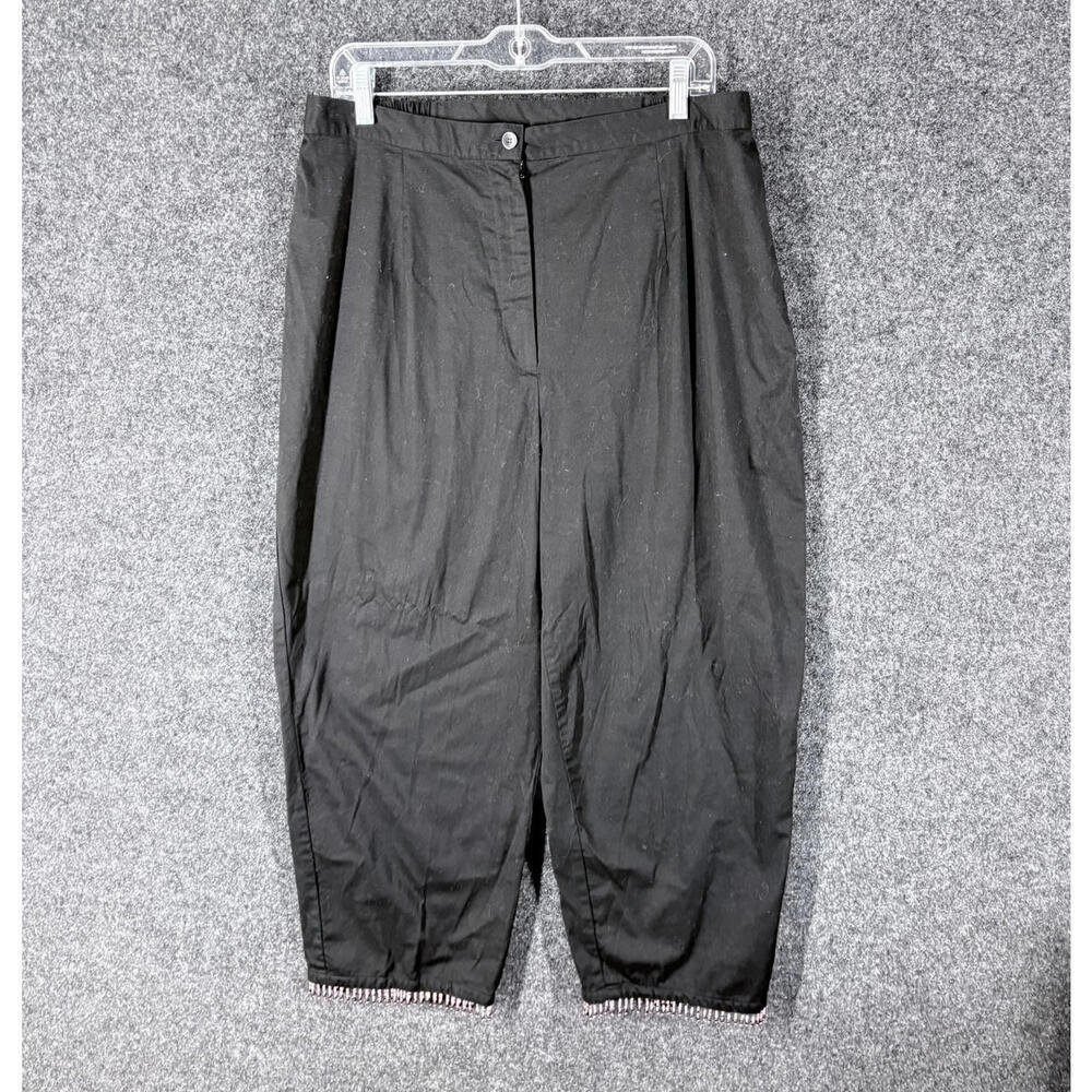 Dressbarn Pants Women 16W Plus Black High Rise Flat Front Wide Leg Cotton Casaul